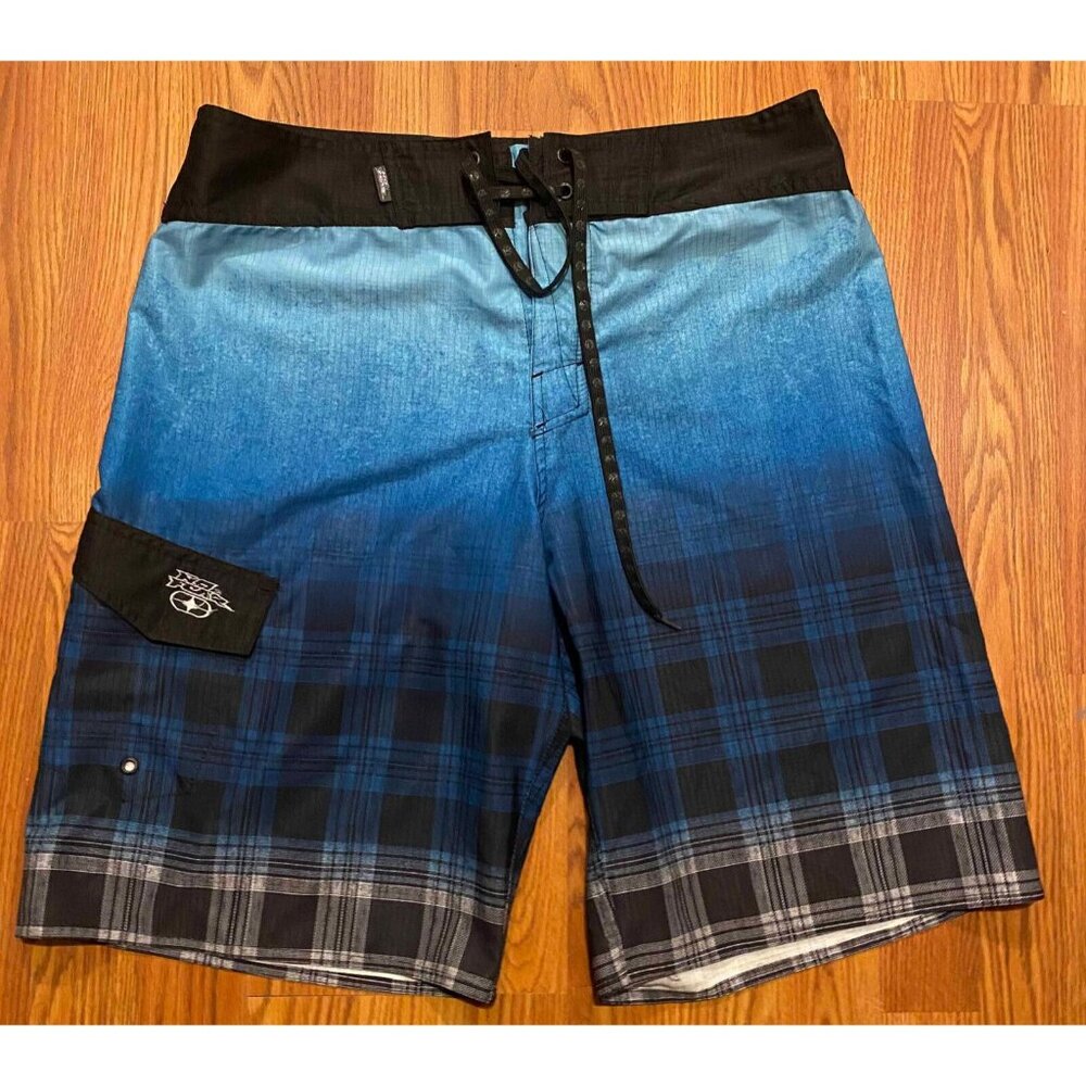 No Fear Board Shorts Mens 34 Beach Swim Trunks Ombre Plaid Y2K